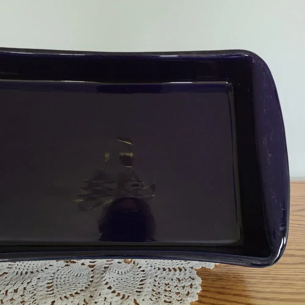 Vintage Ceramic Pottery ~13x9 Baking Dish Handmade Cobalt Blue Glazed Baking Pan
